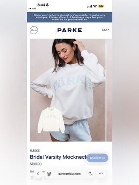 PARKE Bridal Varsity Mockneck - Pearl + Pale Blue HONEYMOON